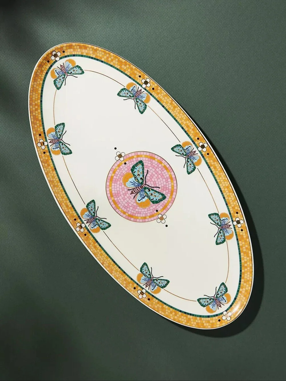 Anthropologie Bistro Tile Stoneware 24k Gold Accent Garden Platter